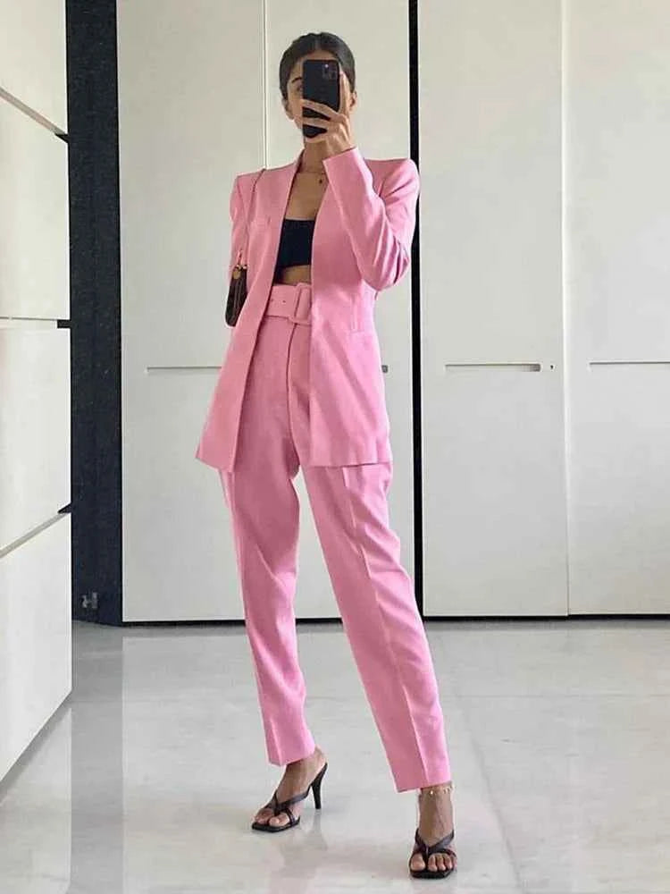 Women's Tailored Blazer and High Waist Trouser Suit Set