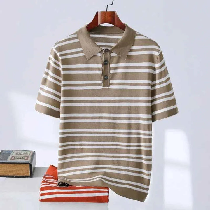 Men's Striped Polo Shirt - Stylish and Comfortable Brown