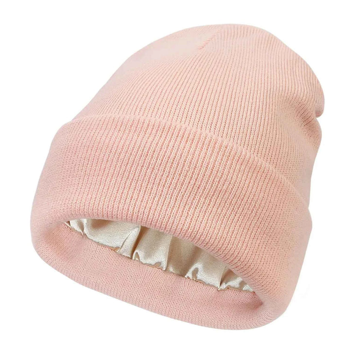 Wool Blend Ribbed Cuffed Beanie | Satin Lined for Comfort Pink