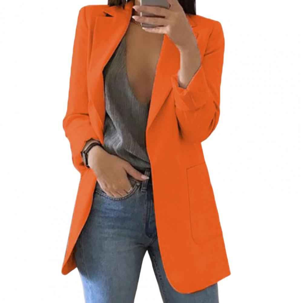 Women's Tailored Blazer – Hip Length – Open Front – Large Pockets Orange