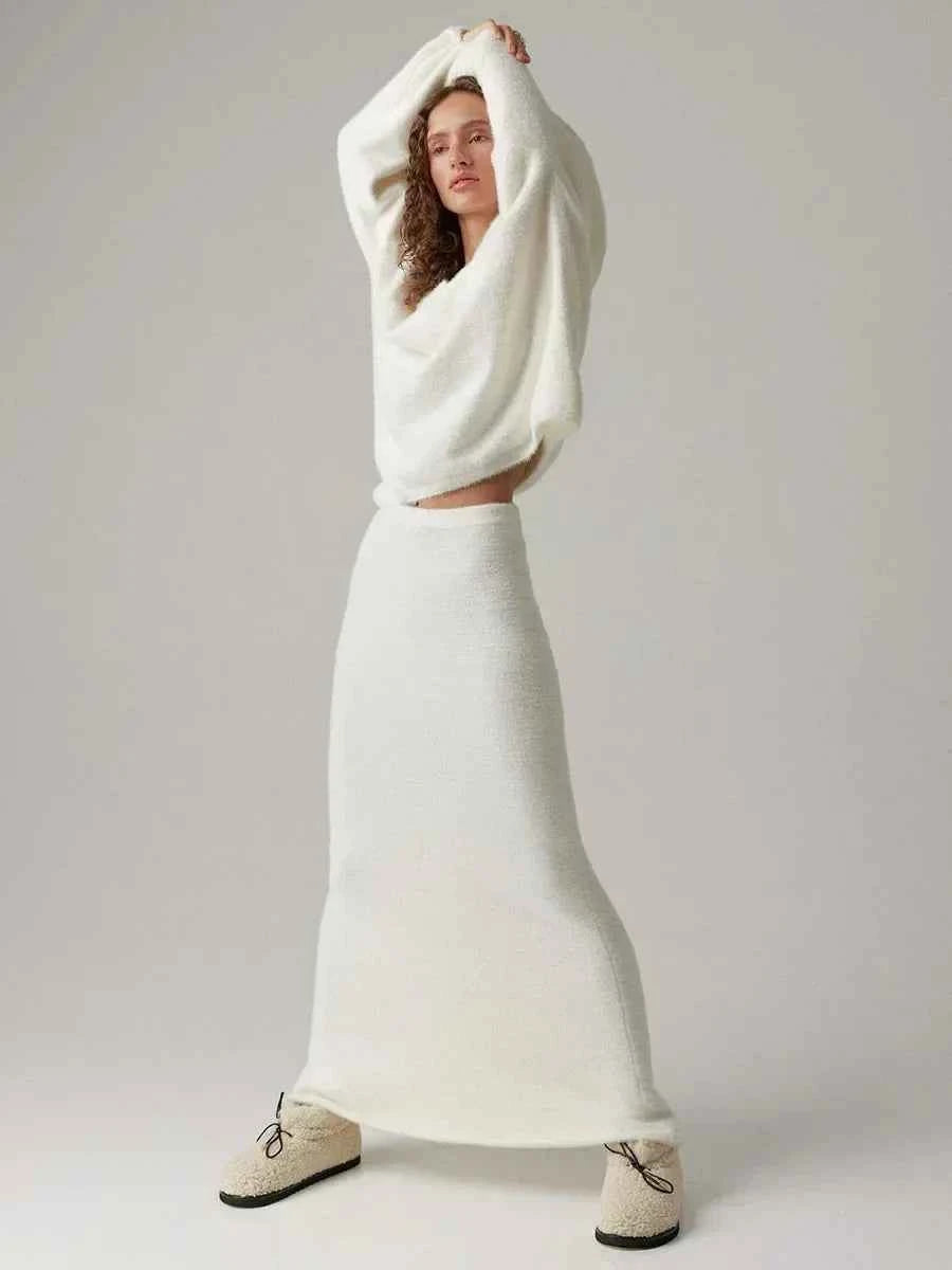 Women's Oversized Knitted Sweater and Maxi Skirt Set – Comfortable Casual Lounge Wear