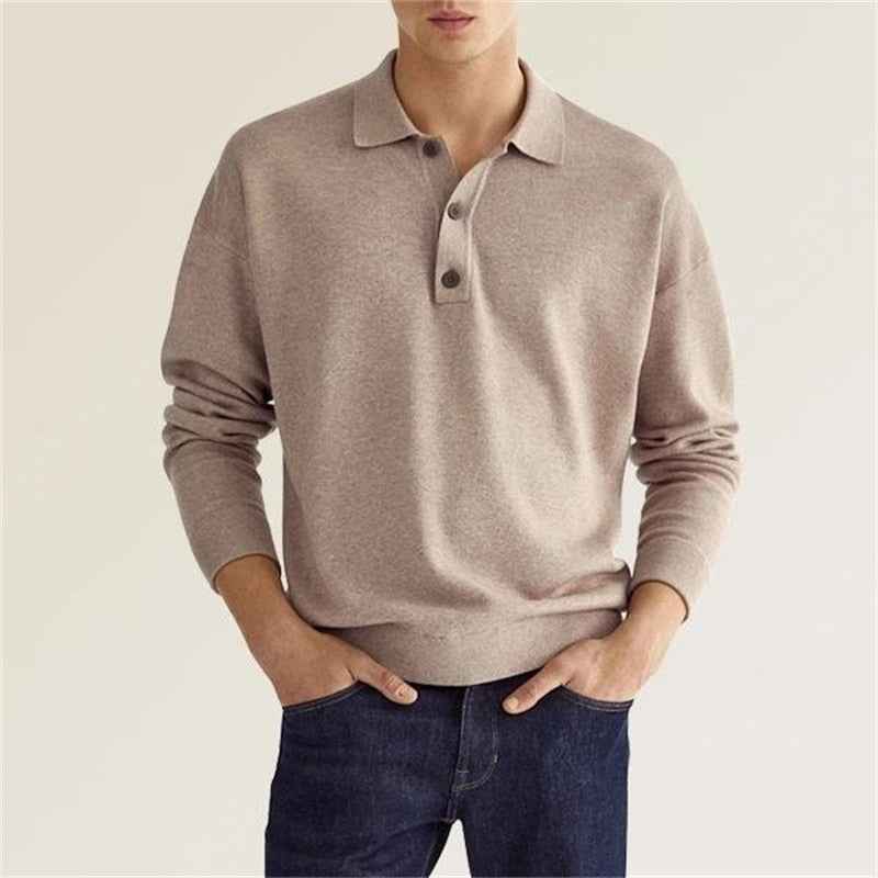 Men's Long Sleeve Polo Shirt Beige