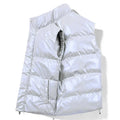 Men's Black Duck Down Quilted Mandarin Collar Full Zip Vest Silvery