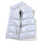 Men's Black Duck Down Quilted Mandarin Collar Full Zip Vest Silvery