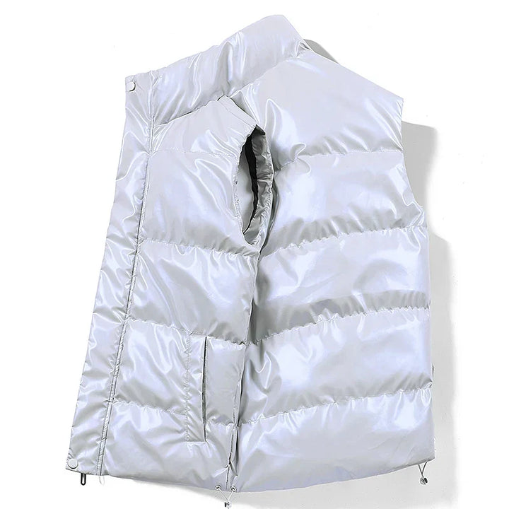 Men's Warm Quilted Down Vest - Insulated for Winter Comfort Silvery