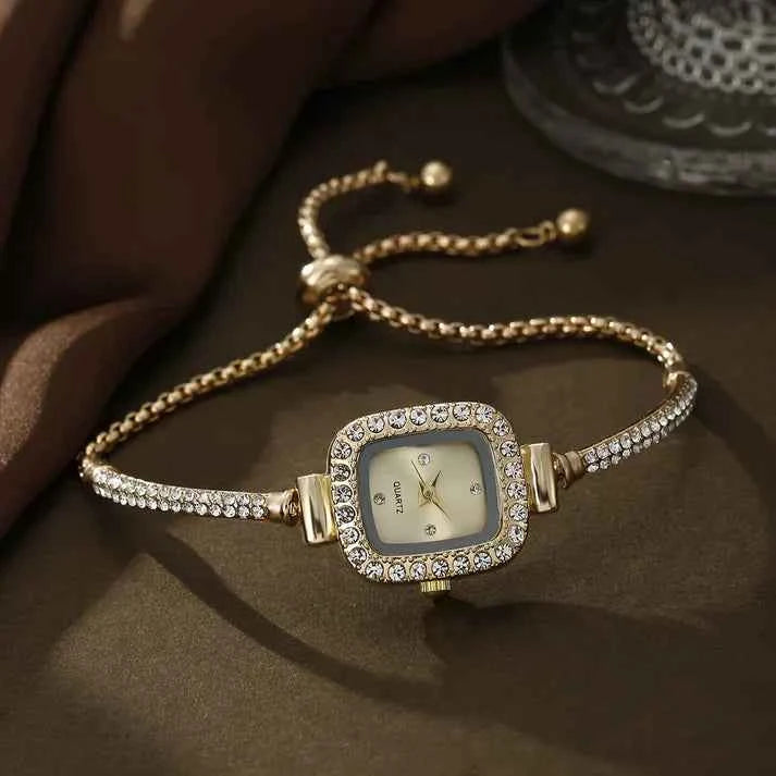 Crystal Embellished Standard Fit Bracelet Watch | Elegant Solid Design Gold