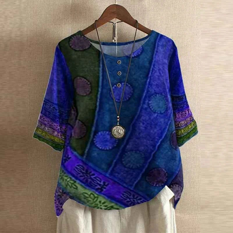 Women's Casual Retro-Inspired Blouse Blue Violet