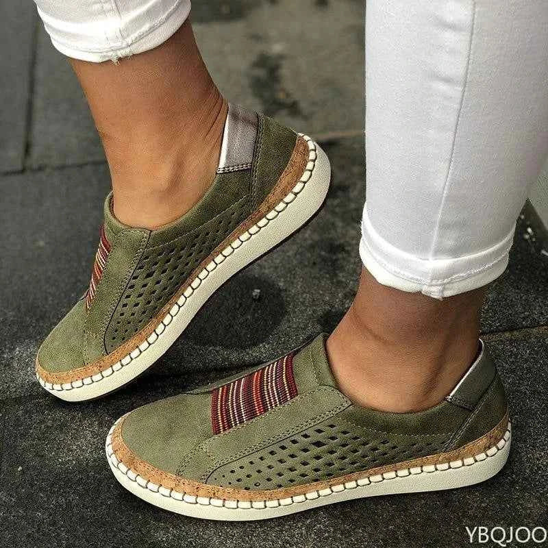 Hollow Flat Slip-On Casual Flats Shoe Women Green