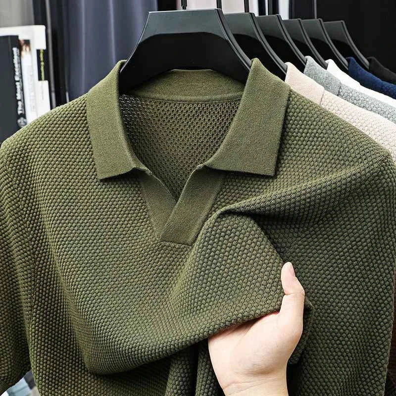 Men's Knit Polo Shirt - Stylish and Comfortable Green