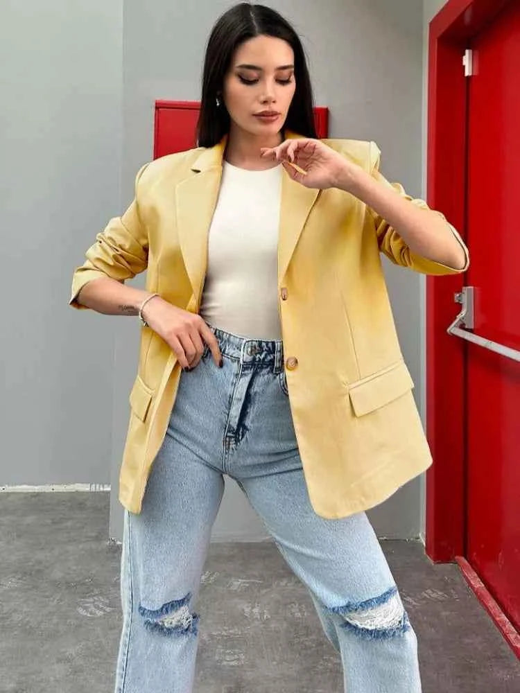 Women's Tailored Fit Classic Blazer Yellow