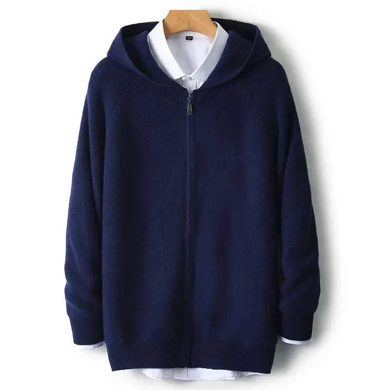 Wool Zip Hoodie Cardigan Men ‒ Thick Knit Autumn/Winter Zip Jacket