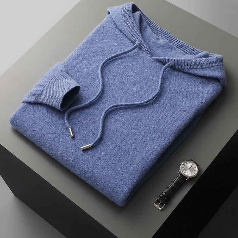 Men's Wool Hoodie - Stylish and Cozy Knitwear Blue
