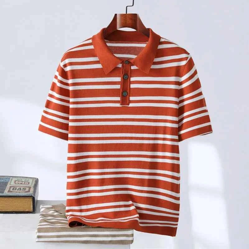 Men's Striped Polo Shirt - Stylish and Comfortable Red