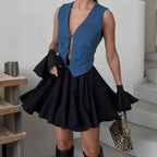 Womens Flared Mini Skirt - Lightweight & Elastic Waist Black