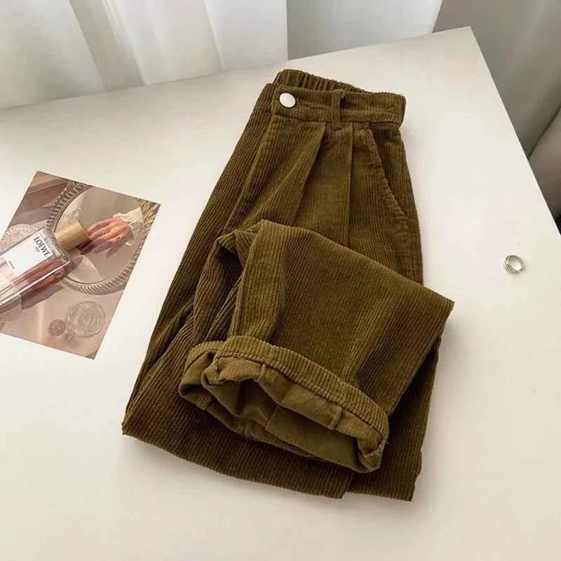 Women's Corduroy Pants Set - Stylish and Comfortable Outfit Khaki