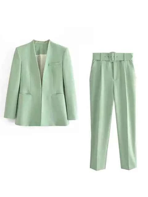 Women's Tailored Blazer and High Waist Trouser Suit Set