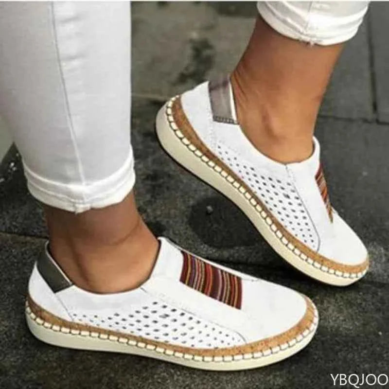 Hollow Flat Slip-On Casual Flats Shoe Women White