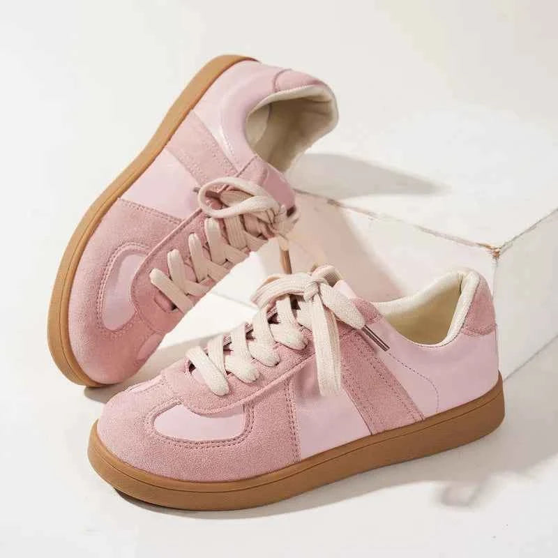 Patchwork Retro Lace-Up Flat Sneakers Women Pink