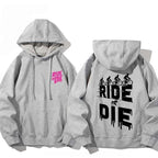Men and Women 'Ride or Die' Cotton Hoodie Gray1