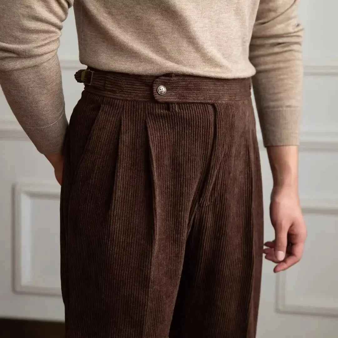 Men's High-Waist Pleated Trousers - Naples Style Coffee