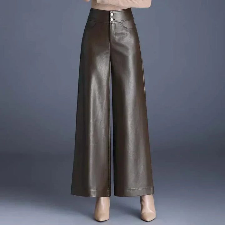 Stacia | Women's High Waist Faux Leather Trousers - Chic & Comfortable