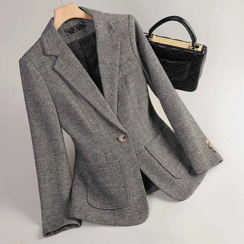 Women's Wool Blazer - Stylish and Warm Outerwear Gray