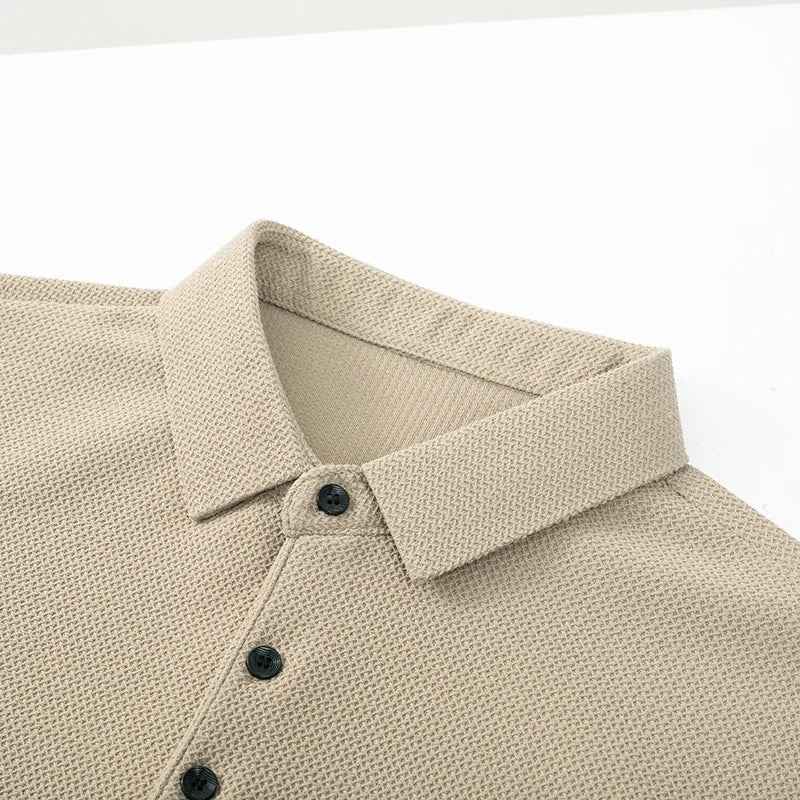 Men's Long Sleeve Polo Shirt – Textured, Breathable Fabric for Comfort