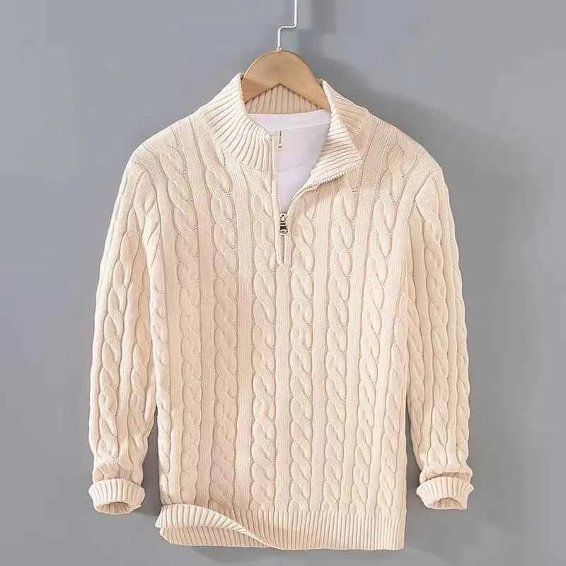 Men's Cable-Knit Sweater - Cozy Knitwear for Stylish Comfort Khaki