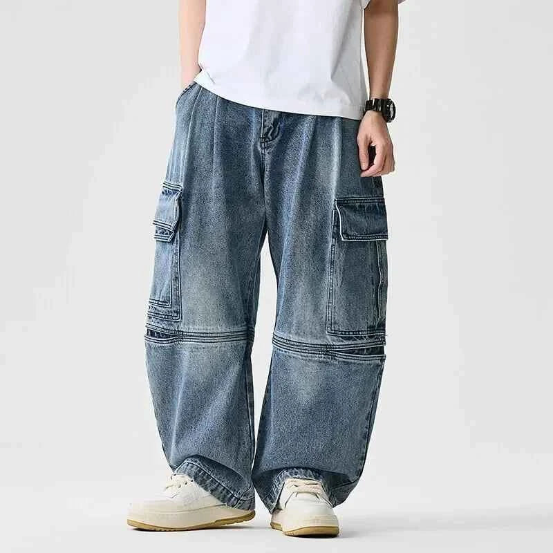 Men's Washed Baggy Jeans Dark Blue