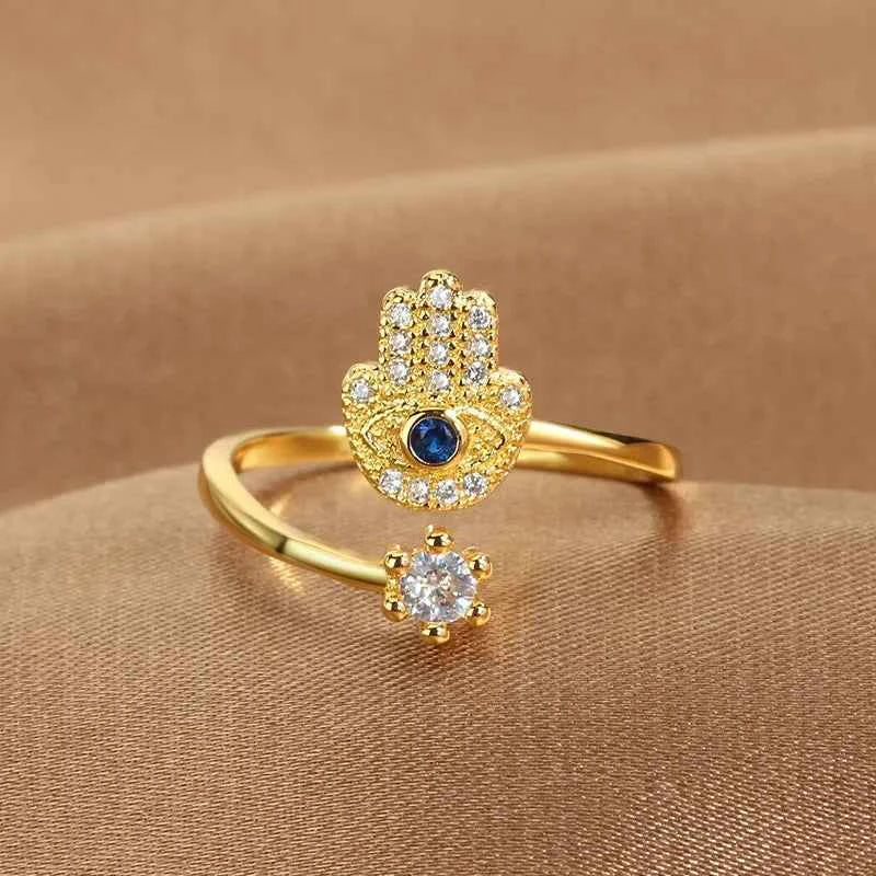 Adjustable Protective Shield Ring Gold Hand