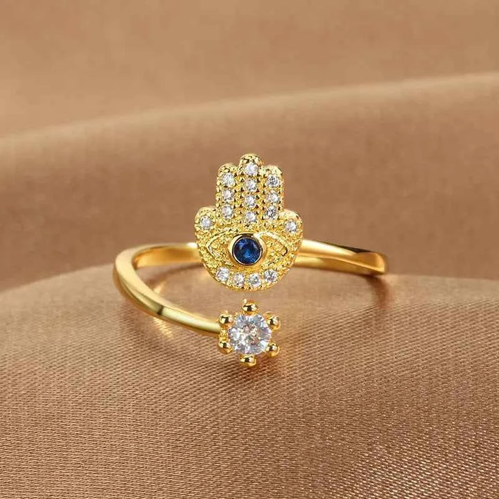 Adjustable Divine Shield Ring Gold Hand