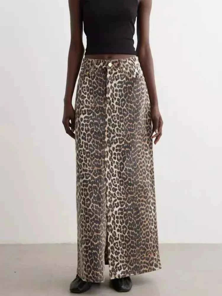Womens Leopard Print Maxi Skirt L