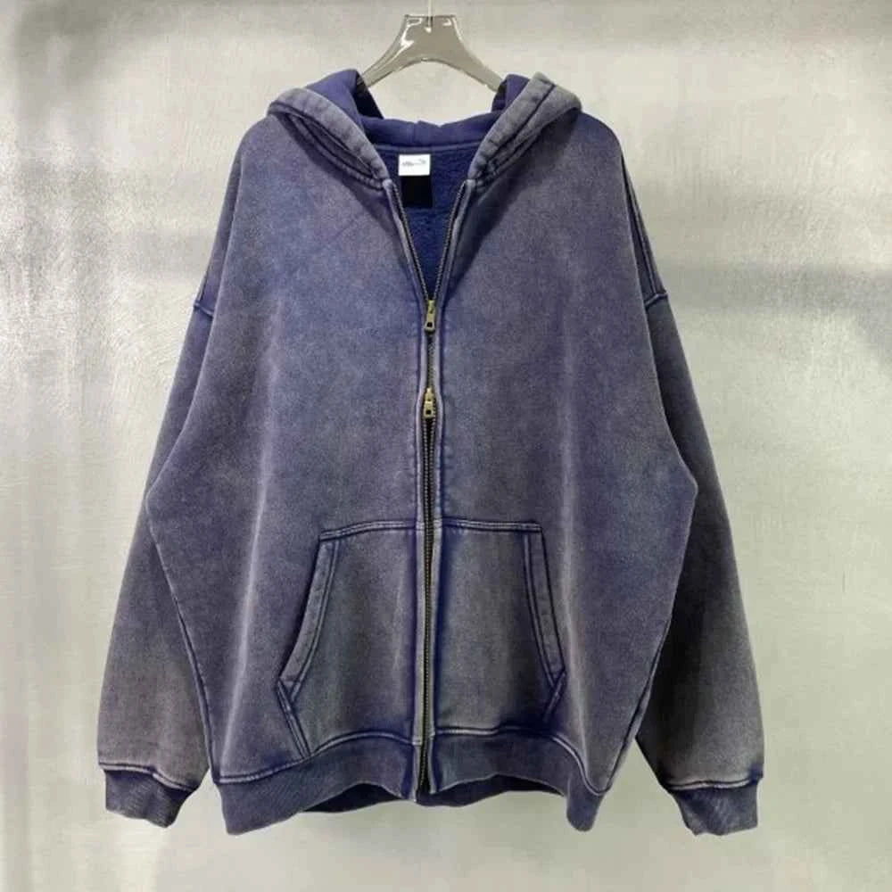 Men and Women's Full-Zip Batik-Wash Street Hoodie