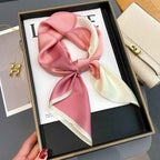 Women's Bold Color Block Silk Square Scarf Pink Medium