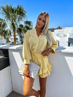 Womens Lightweight Cotton Blouse and Skirt Set Yellow