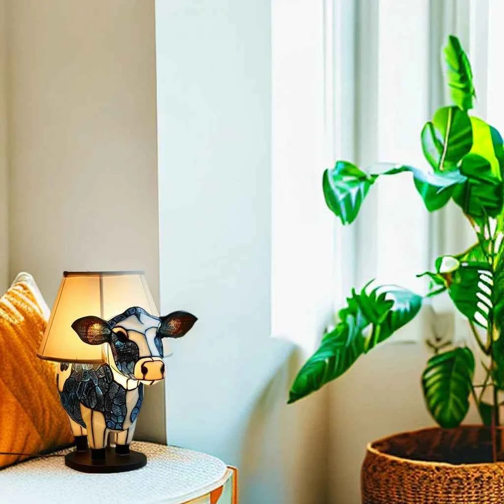 Mosaic Cow Design Table Lamp