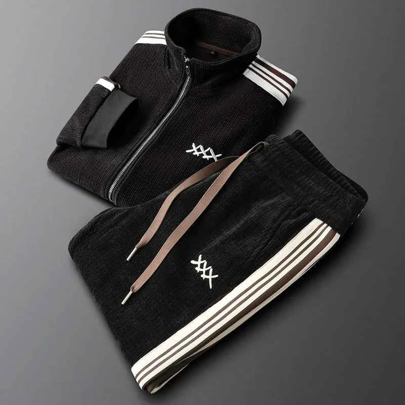 Luxury Corduroy Tracksuit Set Black