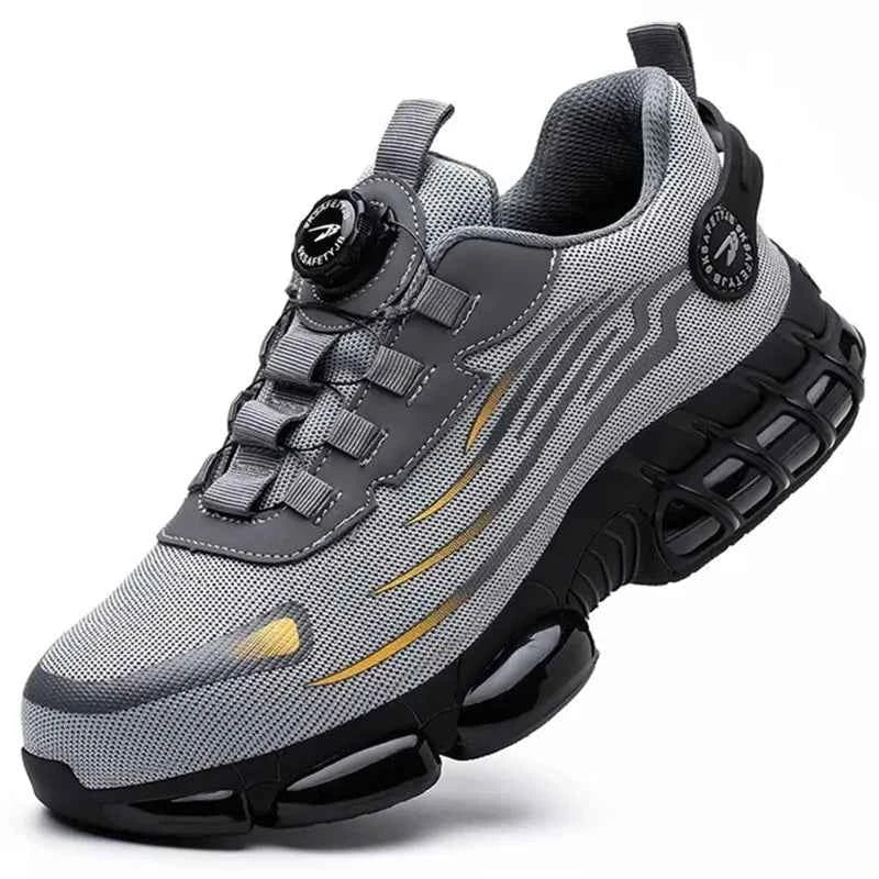Men's Steel Cap Safety Shoes with Button Lacing | Slip-Resistant Design Gray