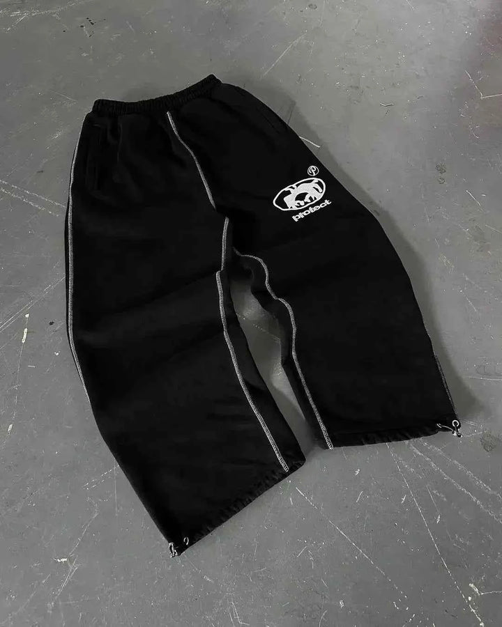 Y2K Retro Stripe Baggy Jogging Pants – Unisex Harajuku Streetwear Black