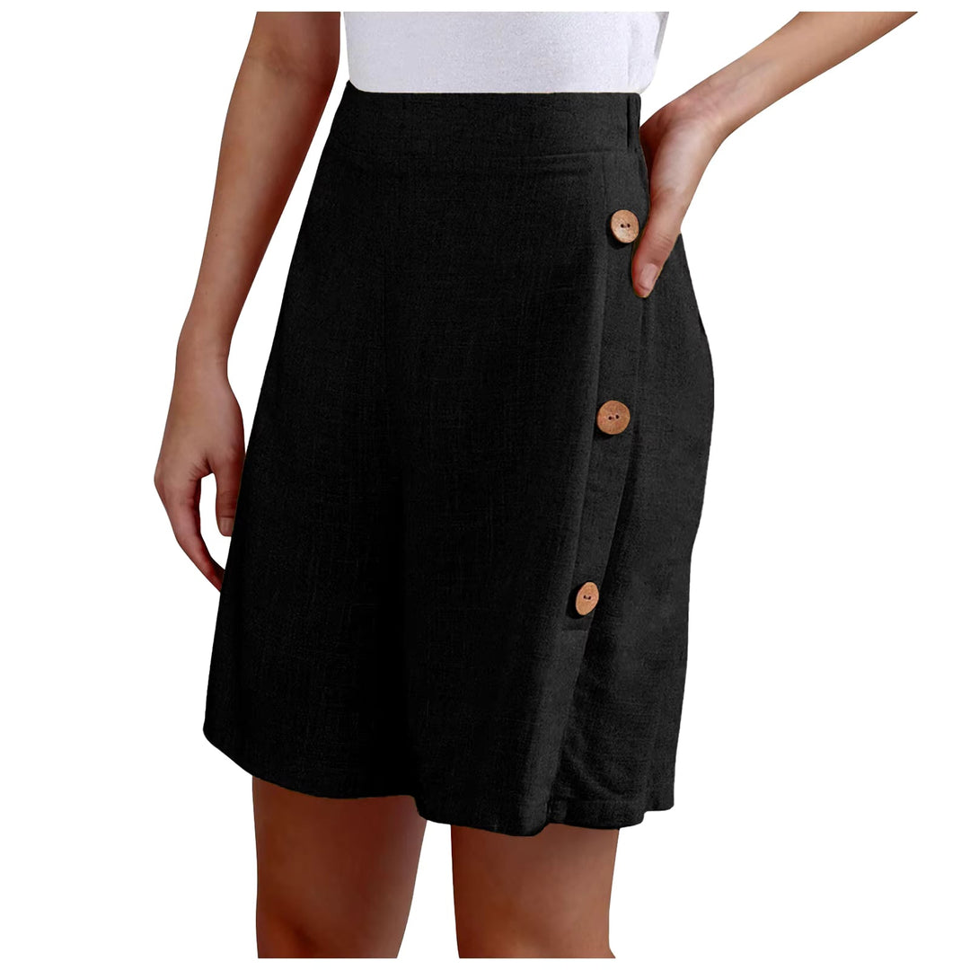 Women's High Waist Button Detail Shorts Black