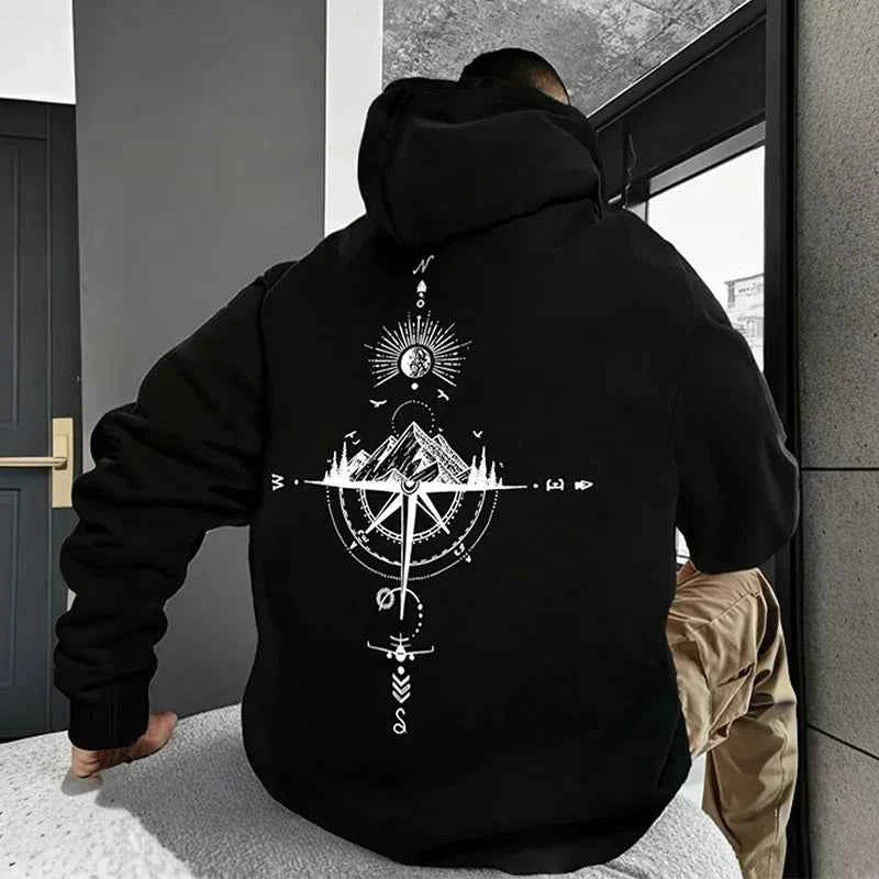 Men's Retro Compass Graphic Hoodie Black