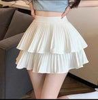 Women's Mini Skirt with Layered Pleats White