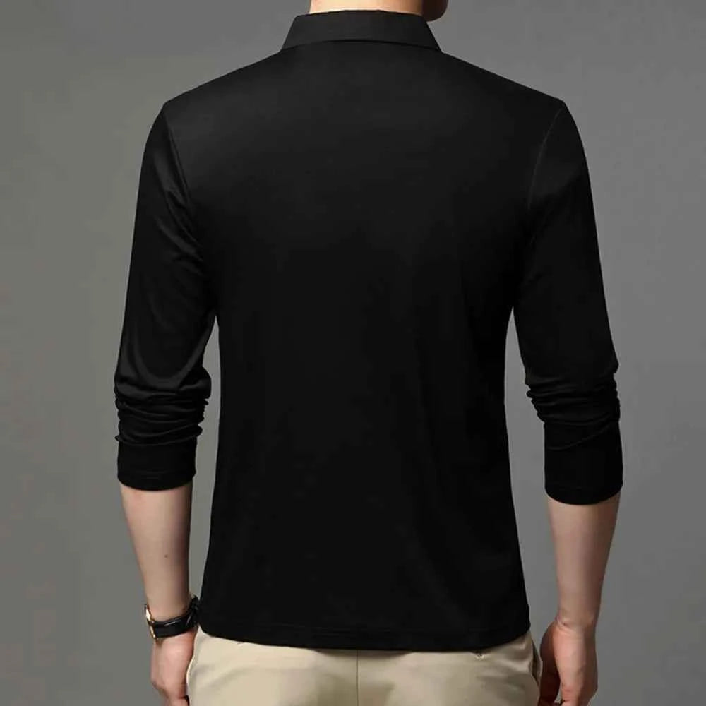Men's Slim Fit Long Sleeve Polo Shirt with Classic Collar – Comfort Stretch