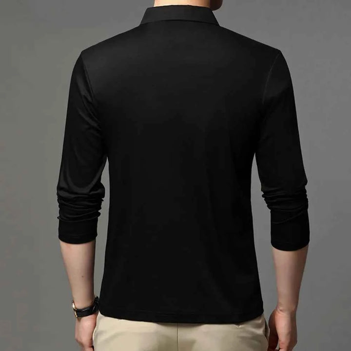 Men's Slim Fit Long Sleeve Polo Shirt with Classic Collar – Comfort Stretch