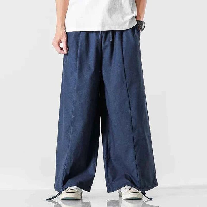 Men's Lightweight Cotton-Linen Parachute Pants Navy Blue