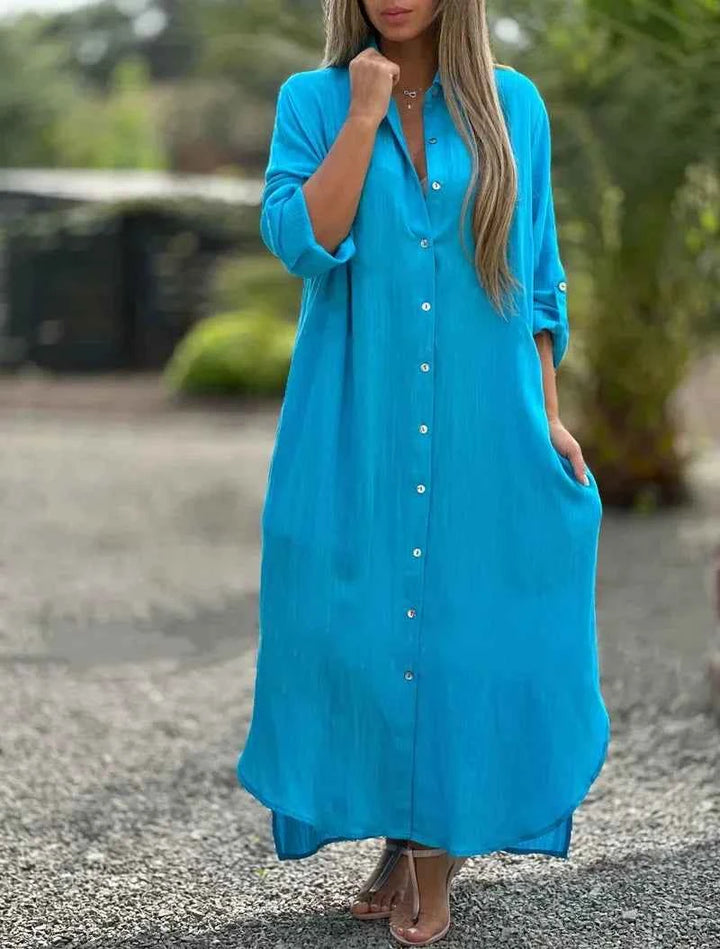 Mia | Elegant Cotton Hemp Summer Dress for Women Baby Blue