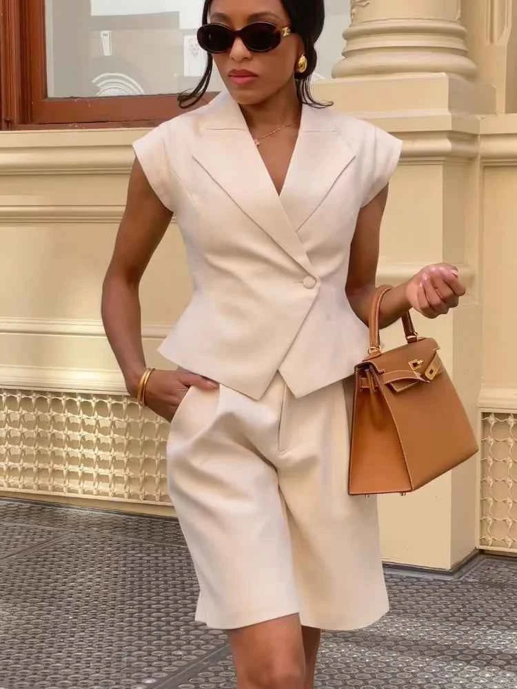 Women's Sleeveless V-Neck Top and High Waist Wide Leg Suit Set – Luxury Fabric