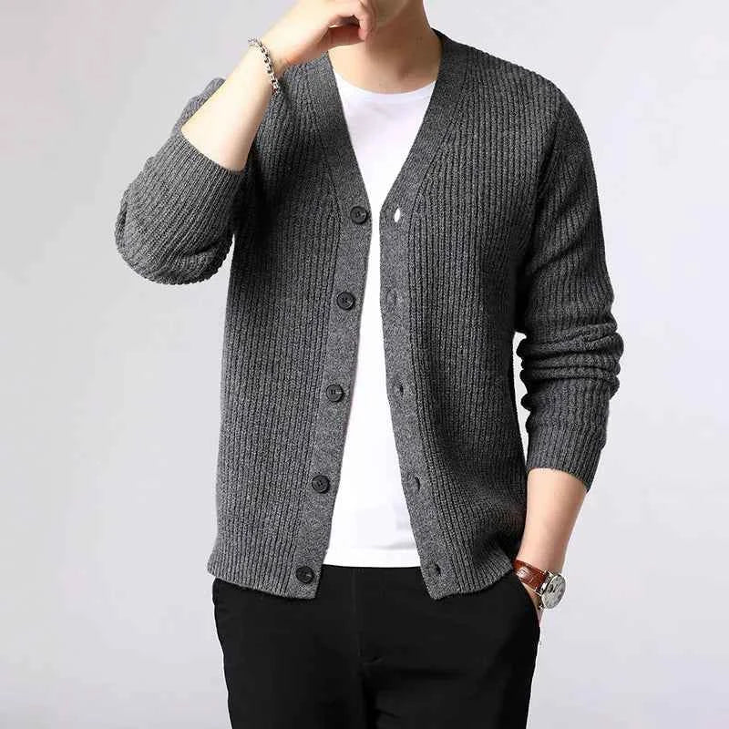 Men's Pembroke Ribbed Cardigan Dark Gray