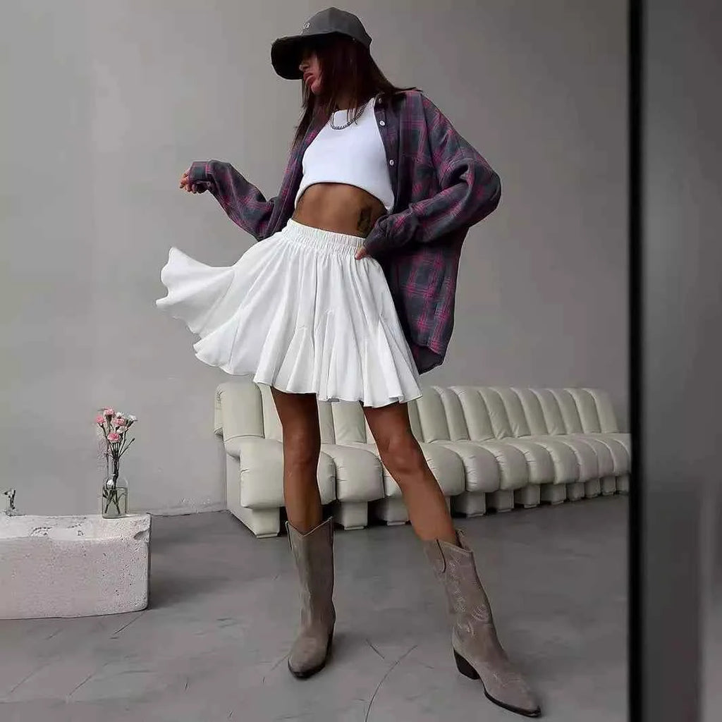 Womens Flared Mini Skirt - Lightweight & Elastic Waist