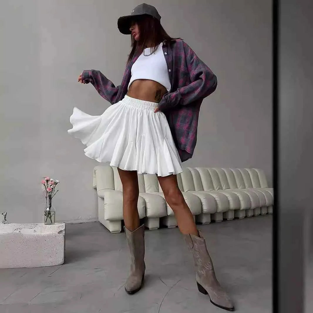 Womens Flared Mini Skirt - Lightweight & Elastic Waist